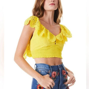 New! Alice + Olivia bleeker ruffle lace crop top yellow nwot 21463